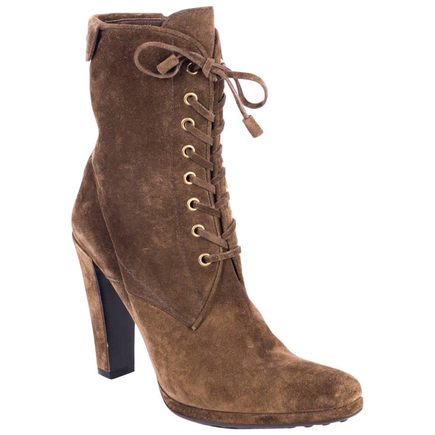Original Car Shoe Women's Brown Suede Lace Up Ankle Boots For Sale