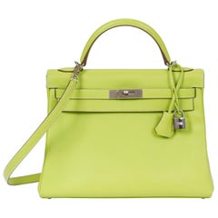 Hermes Kelly 32 Sellier Craie Epsom Palladium Hardware #D