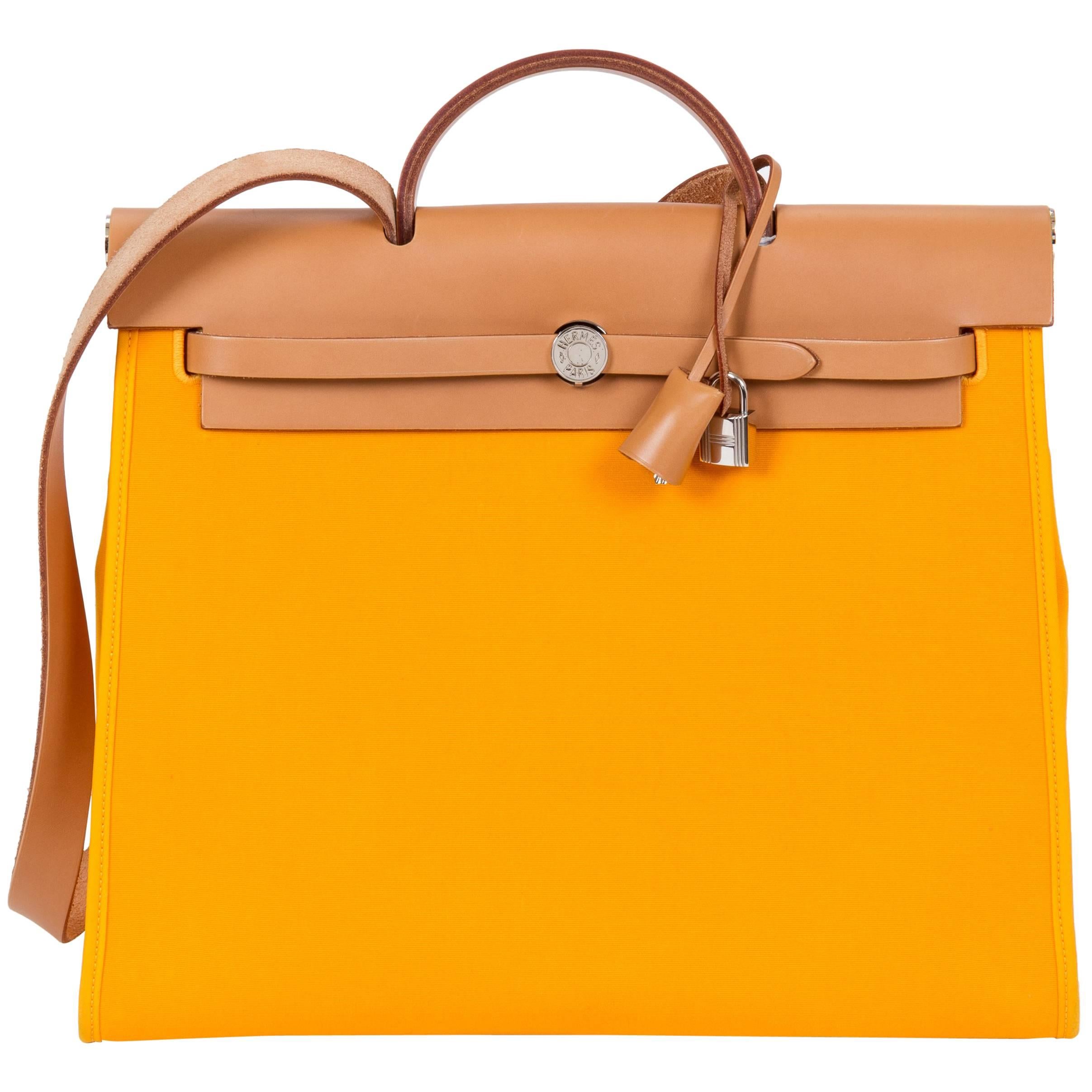 Hermes Large Herbag Yellow/Orange Canvas