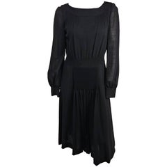 Valentino - Robe de jour noire à smocks des années 1960