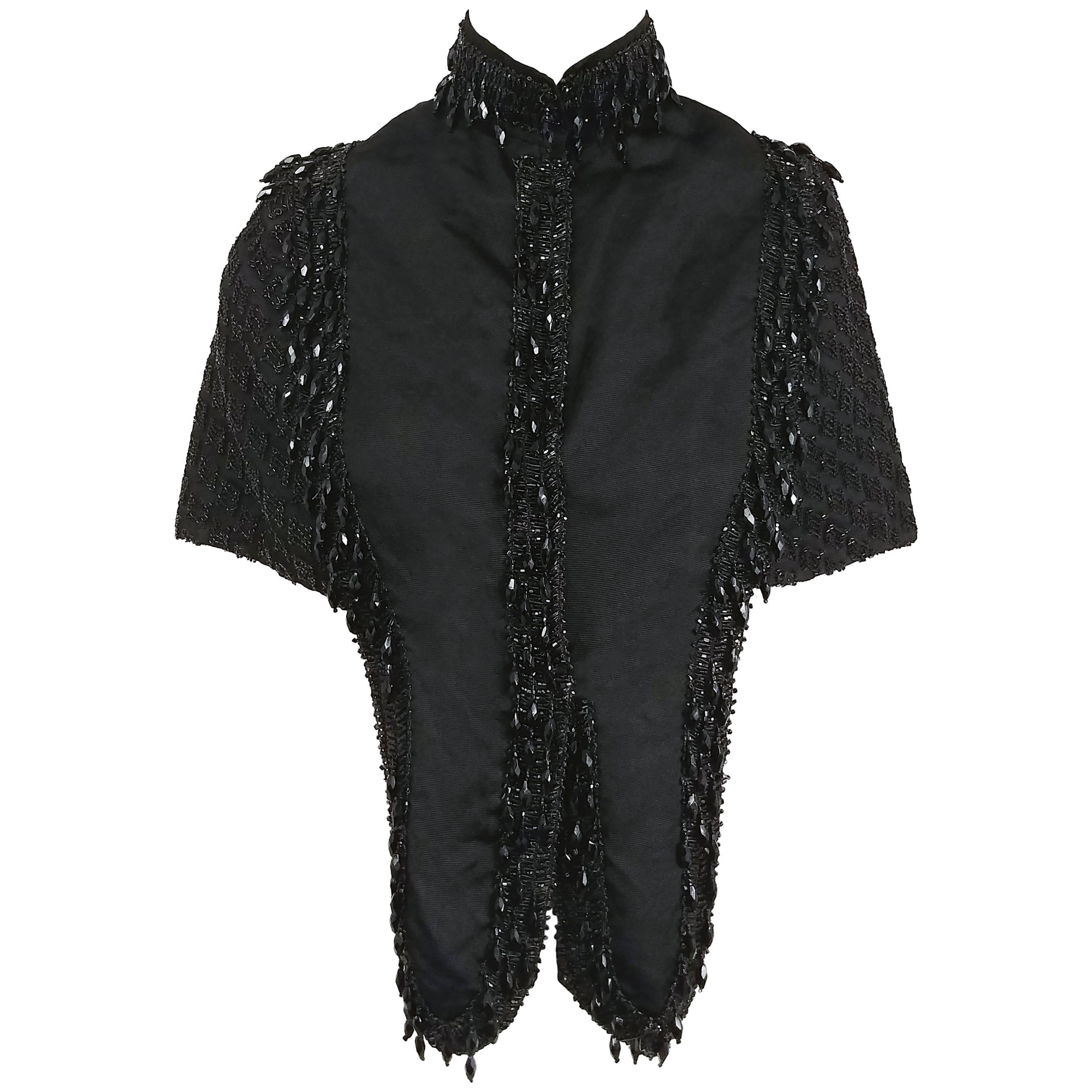 Victorian Black Jet Beaded Capelet For Sale