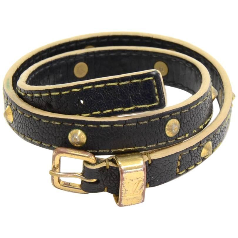 Louis Vuitton Black Suhali Leather Studs Double Tour Bracelet