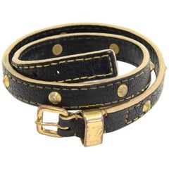 Used Louis Vuitton Black Suhali Leather Studs Double Tour Bracelet