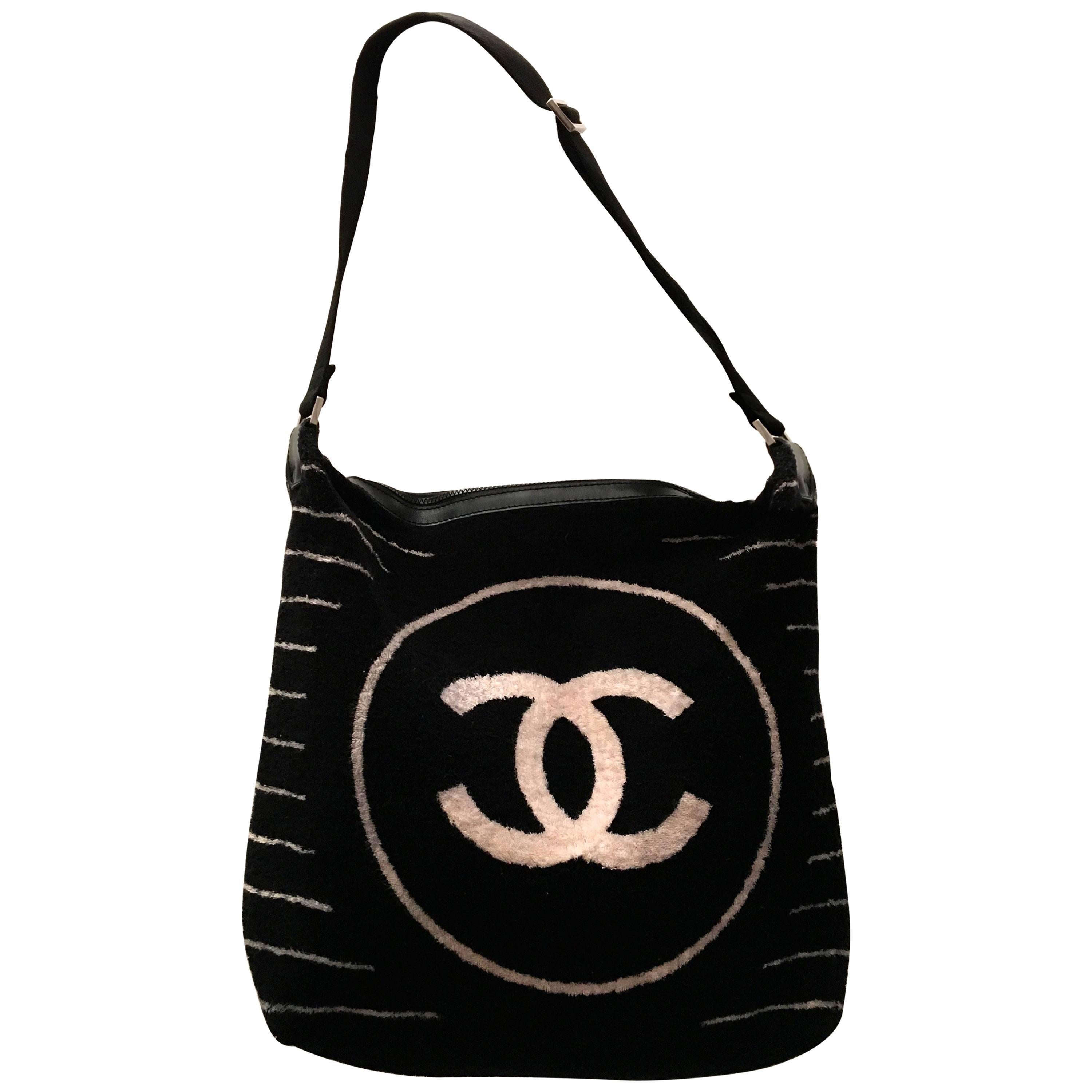 Chanel Purse/Beach Bag  Terry Cloth Black  For Sale
