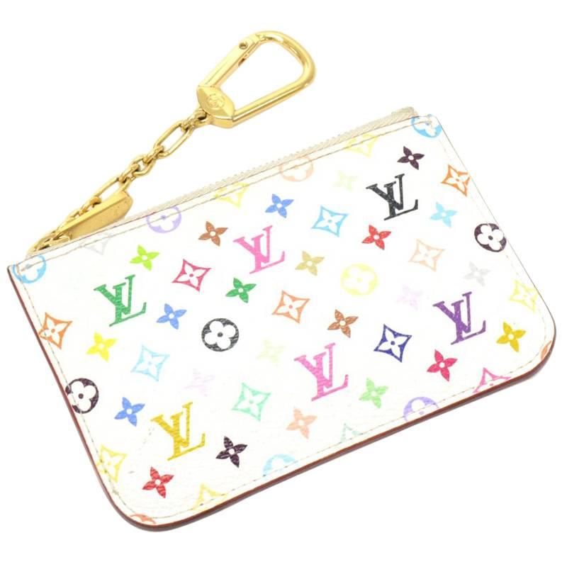 Louis Vuitton Pochette Cles White Multicolor Monogram Coin Key Case 