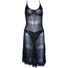 CHANEL 1995 Black Beaded Crochet Knit Corset Dress