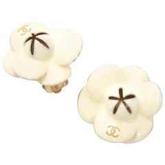 Chanel Off White Camellia Motif Earrings