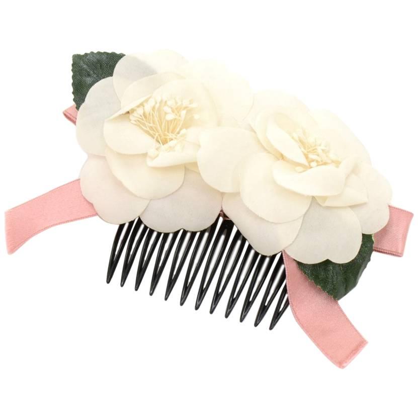 Chanel White Camellia Hair Comb