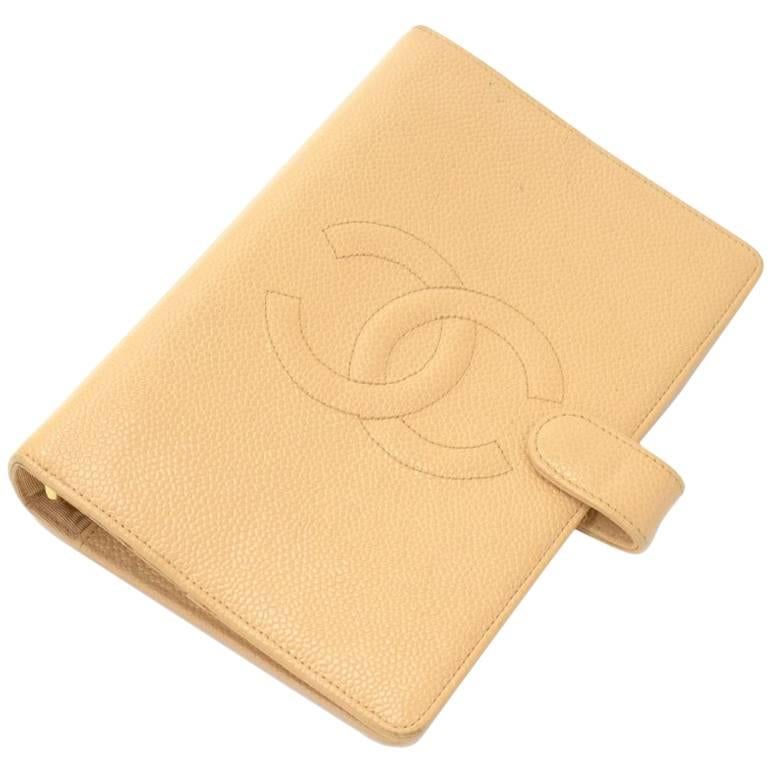 Chanel Beige Caviar Leather 6 Rings Large Agenda Cover