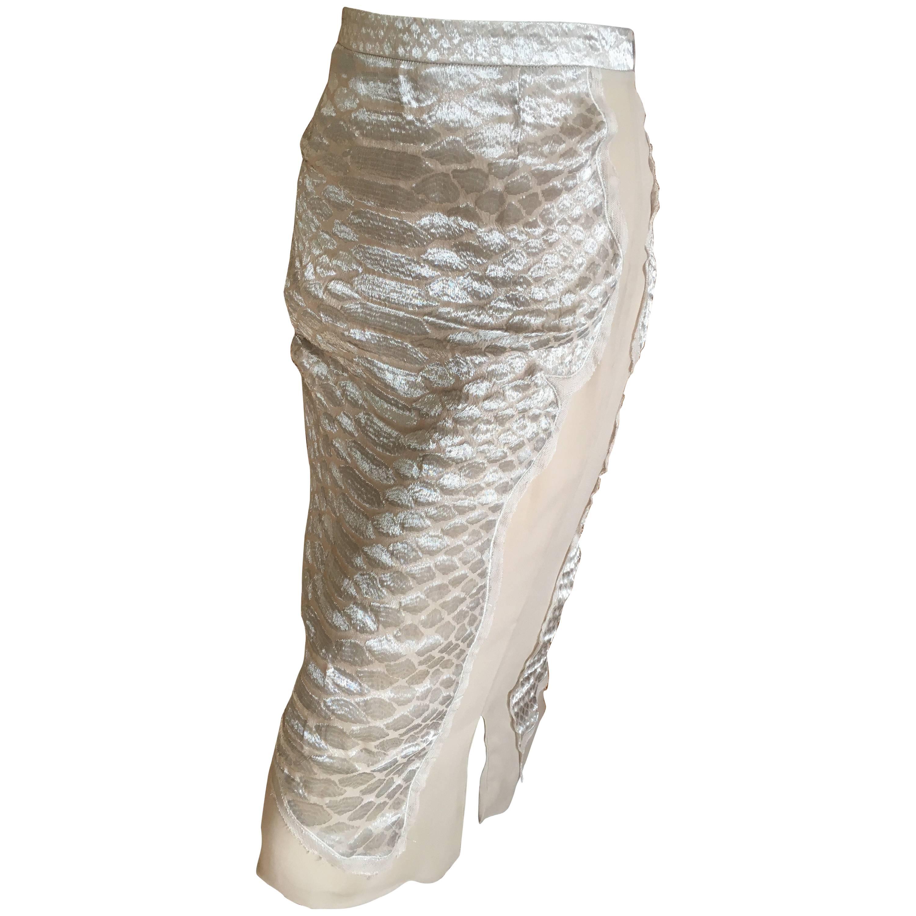 Yves Saint Laurent by Tom Ford 2004 SIlver Thread Silk Skirt For Sale