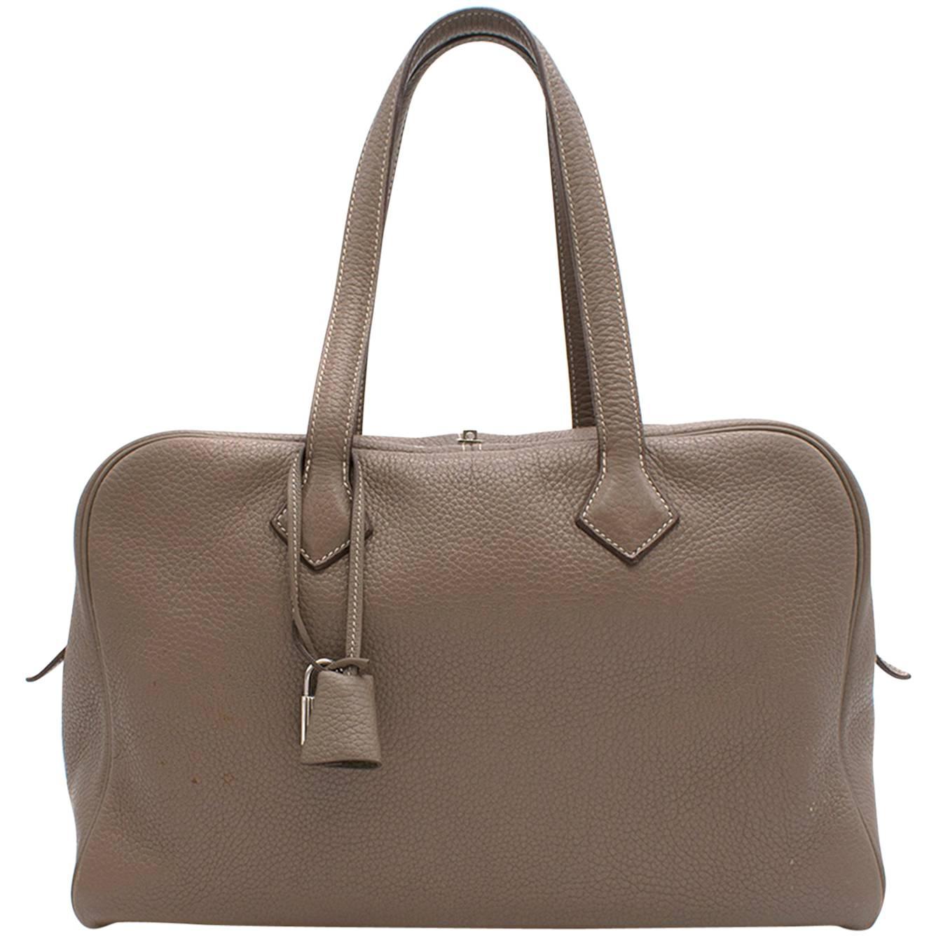 Hermes Victoria II Etoupe Brown Taurillion Togo Bag For Sale
