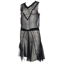 1920s Sheer Chiffon and Lace Dress