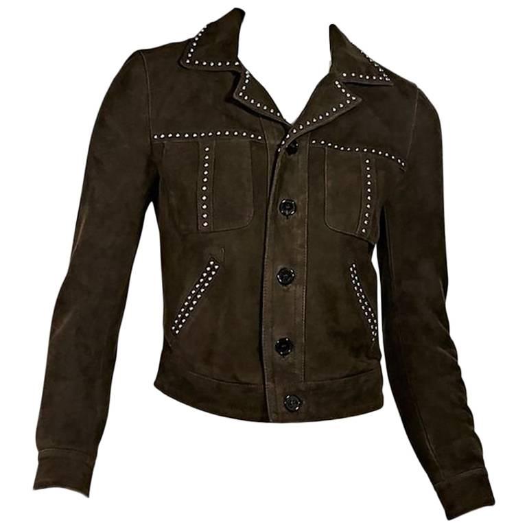 Brown Saint Laurent Studded Suede Jacket