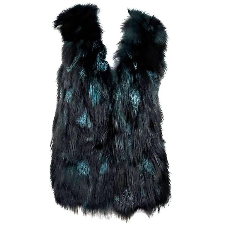 Teal and Black Blue Duck Fur Vest For Sale at 1stDibs