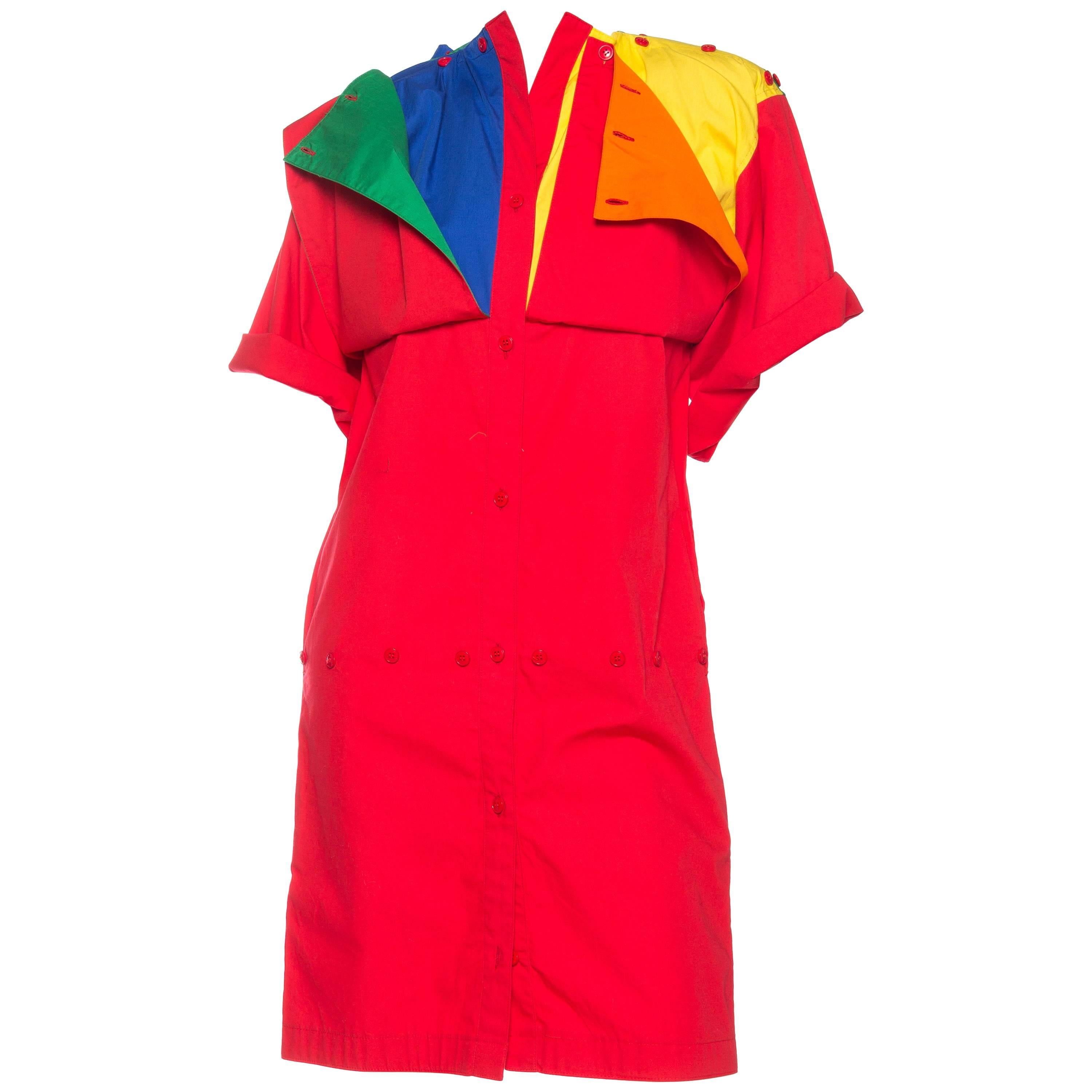 1980S JEAN CHARLES DE CASTELBAJAC Primary  Colorblock Cotton Shirt Dress With F