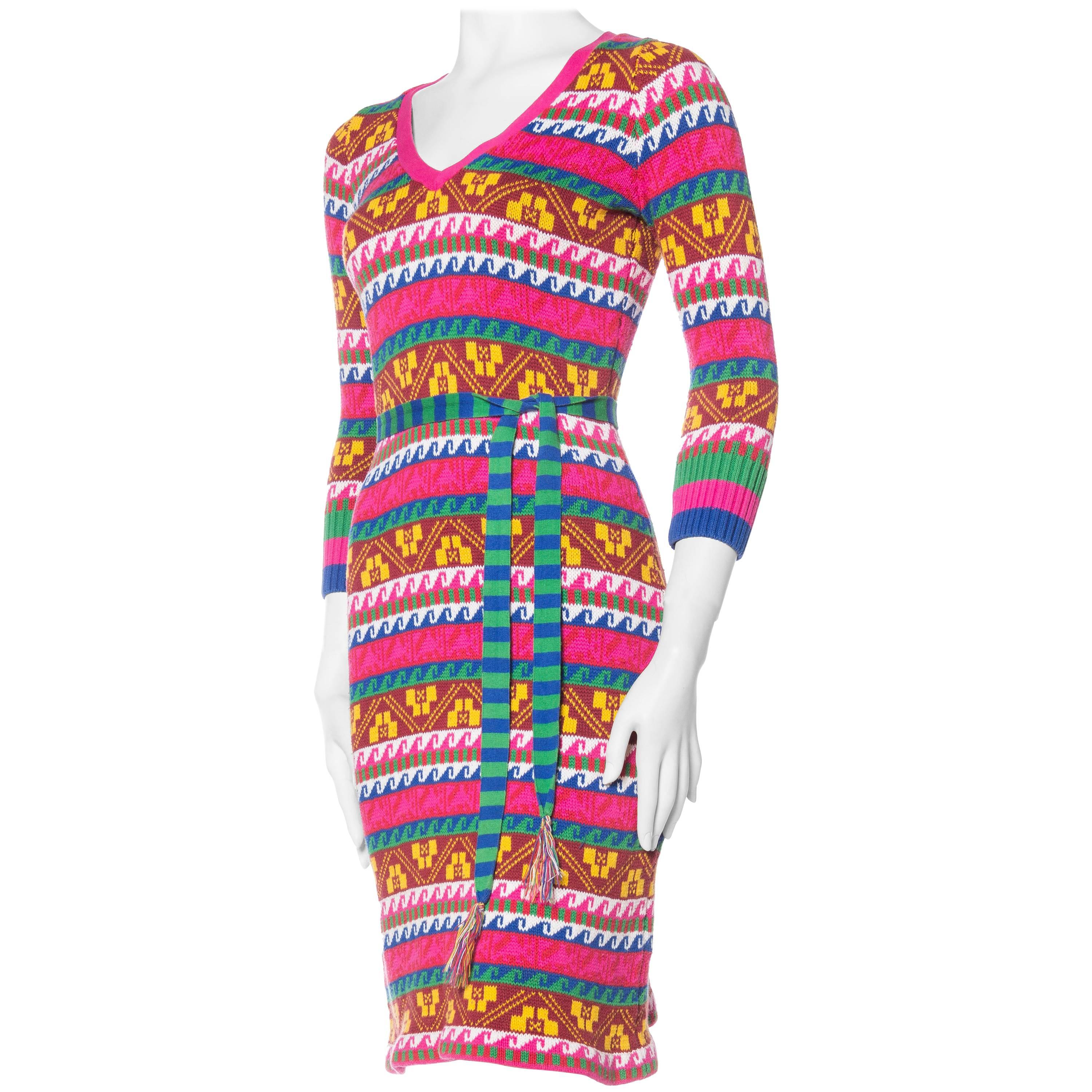 1990S BETSEY JOHNSON Multicolor Striped Cotton Sweater Dress With Belt