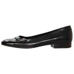 Chanel Black Leather Flats with Camellia Flower Sz 36.5