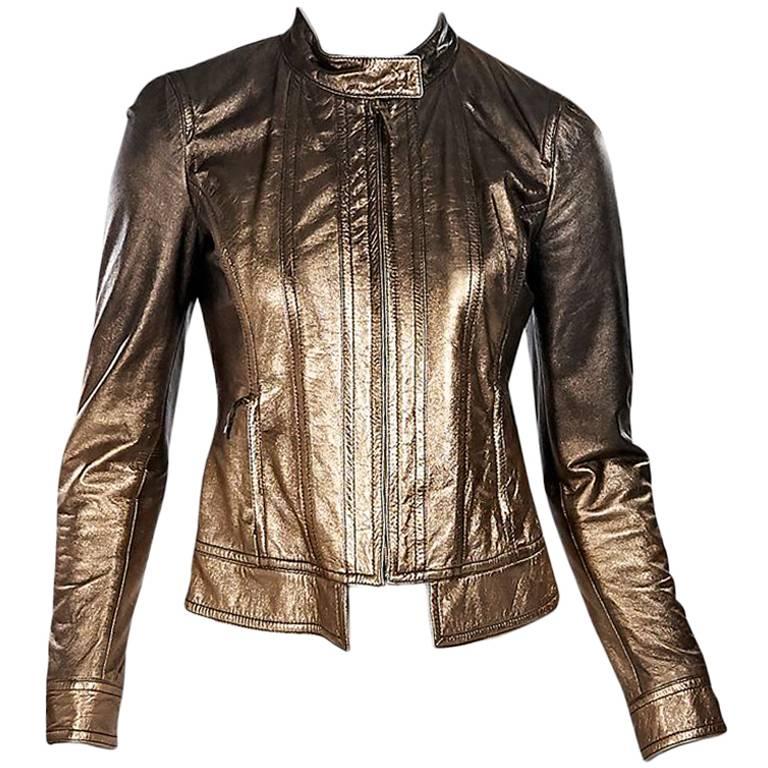 Bronze Roberto Cavalli Metallic Leather Jacket For Sale at 1stDibs