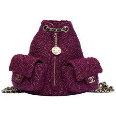 Vintage 2012 Chanel Aubergine Quilted Tweed Fabric Mini Backpack
