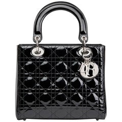 2010 Christian Dior Black Quilted Patent Leather Medium Lady Dior