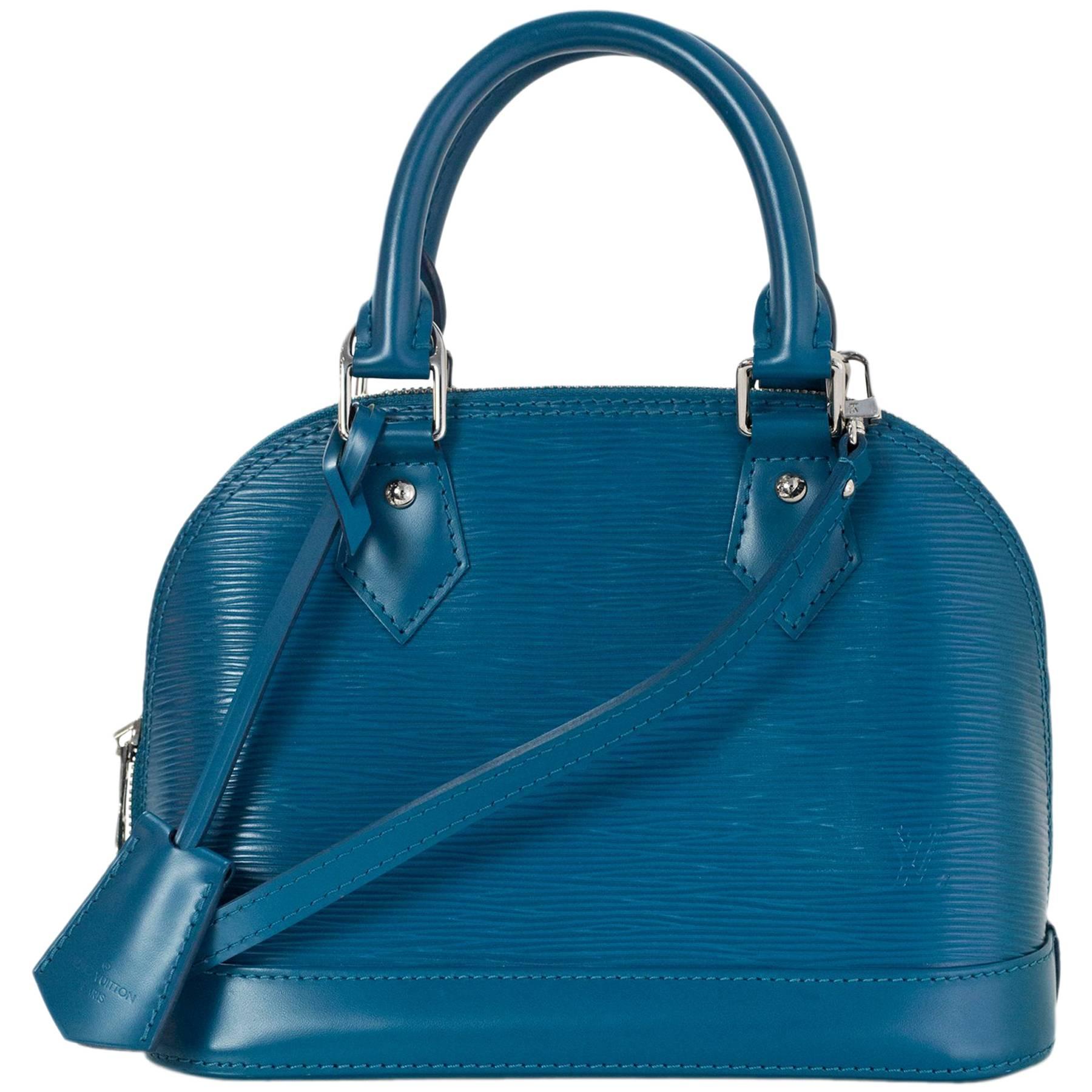 Louis Vuitton LV Cyan Blue Epi Leather Mini Alma BB Crossbody Bag w. Dust Bag