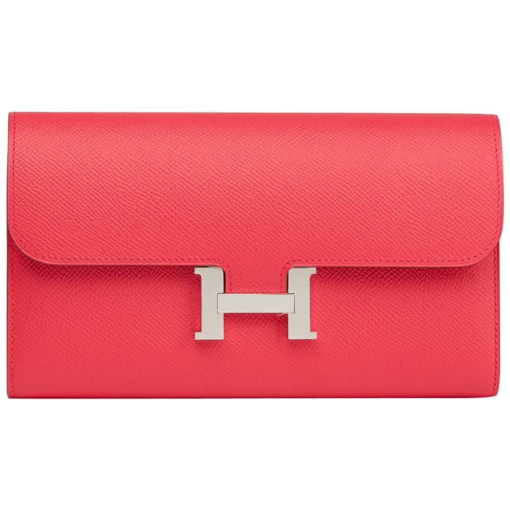 2017 Hermes Rose Extreme Epsom Leather Constance Long Wallet 