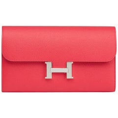 2017 Hermes Rose Extreme Epsom Leather Constance Long Wallet 
