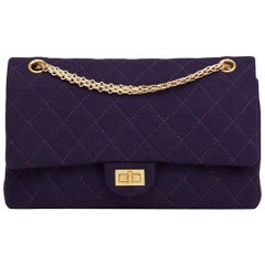 Vintage 2013 Chanel Violet Quilted Jersey Fabric 2.55 Reissue 226 Double Flap Bag