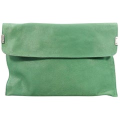 Green Stuart Weitzman Leather Foldover Clutch