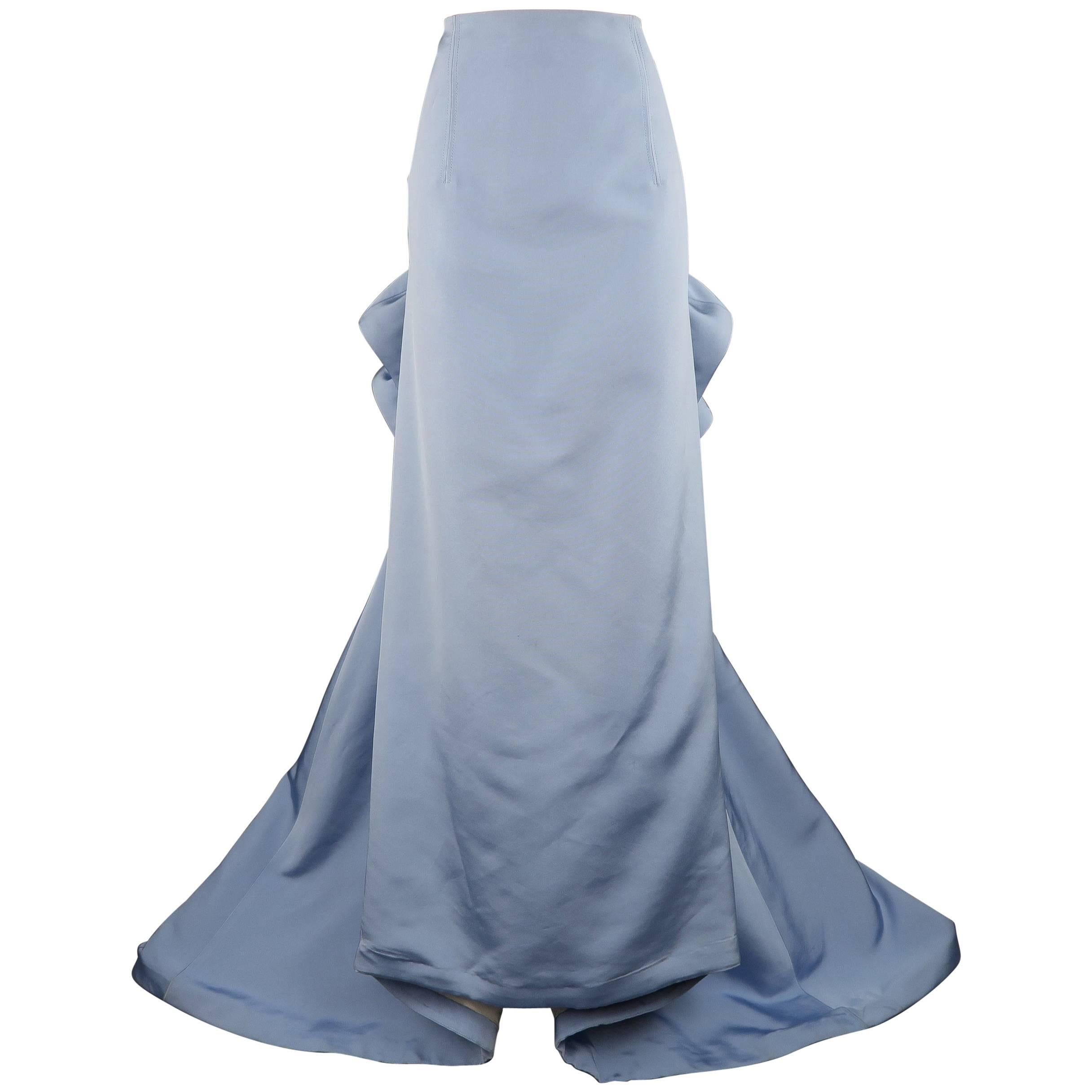 Carolina Herrera Size 10 Light Blue Silk Gathered Train Evening Skirt
