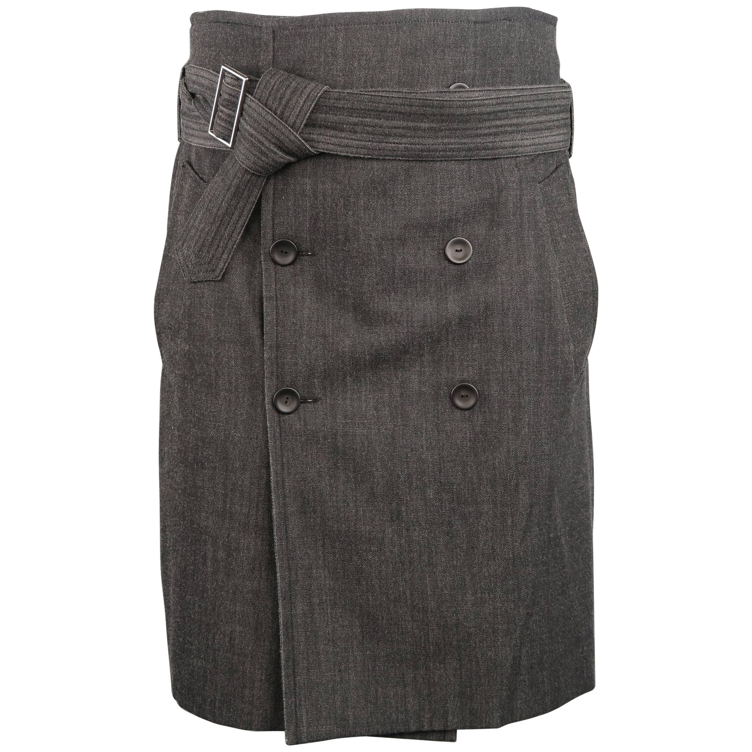 Men's Jean-Paul Gaultier Homme Size 32 Charcoal Rayon Denim Belted Trench Kilt