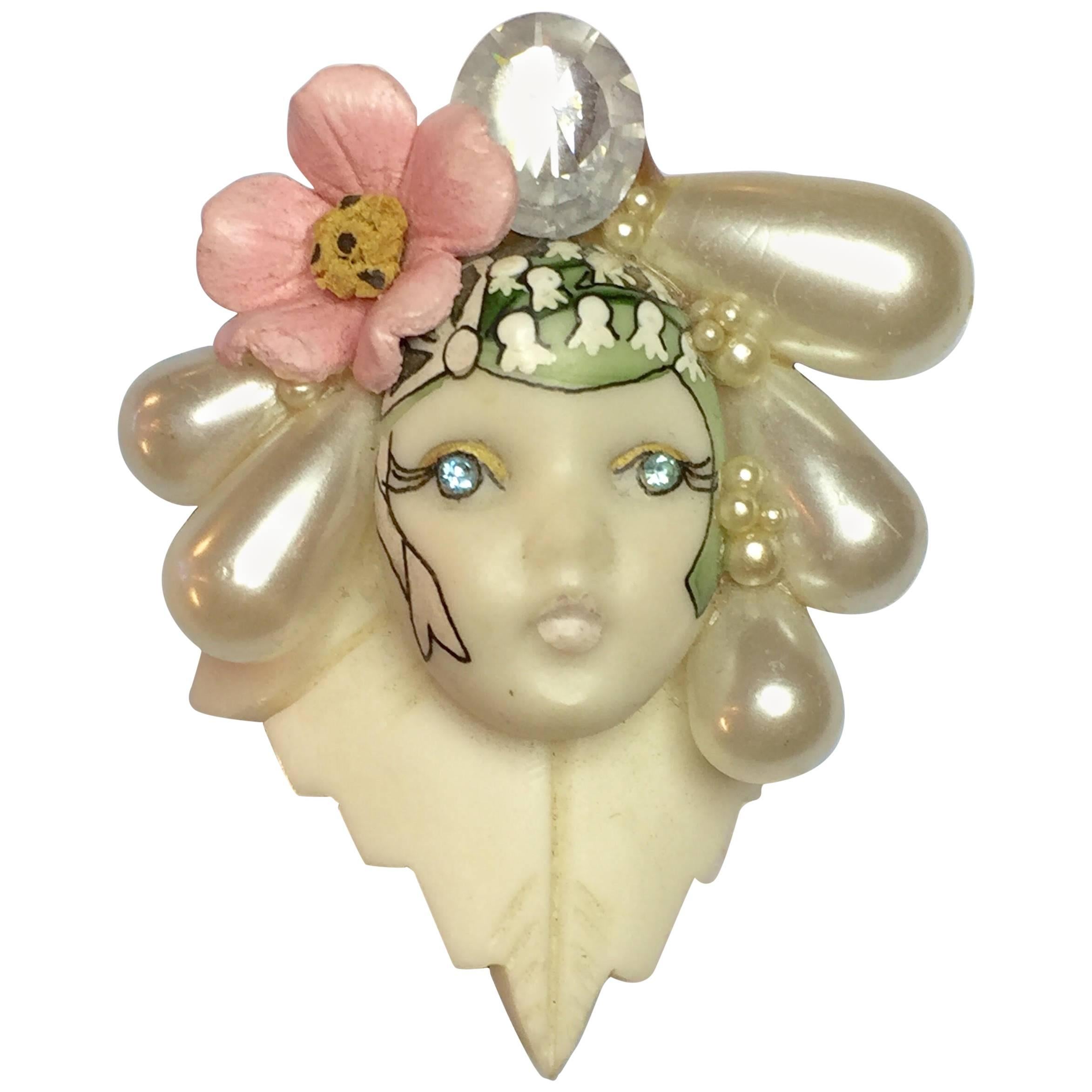 WENDY GELL 1980s Fantasy Flapper Brooch Pin For Sale at 1stDibs