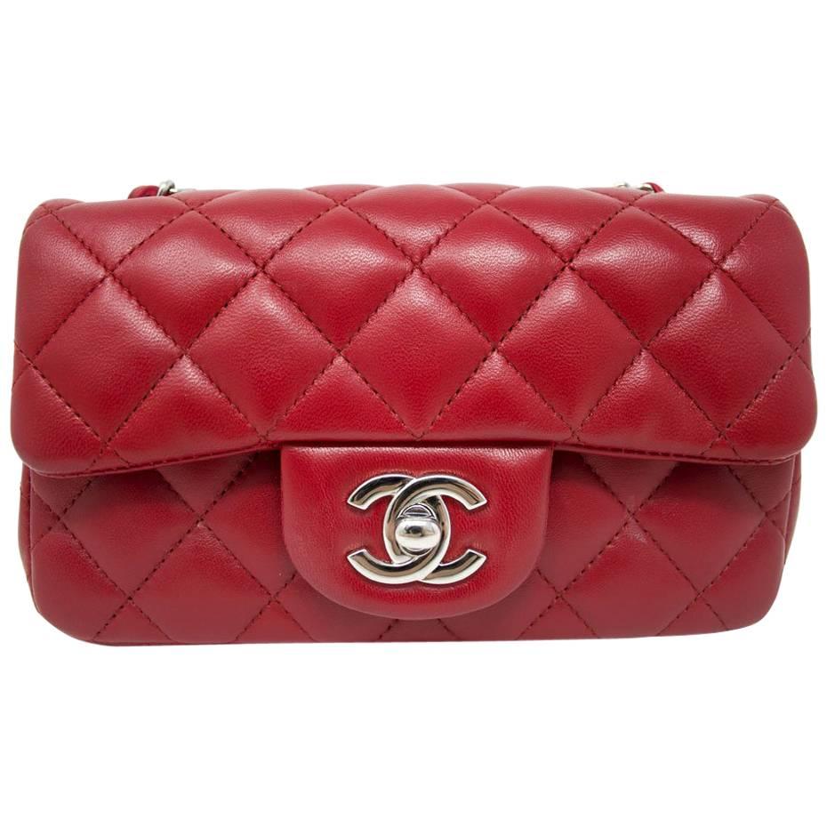 Chanel Red Lambskin Quilted Mini Flap Handbag in Box