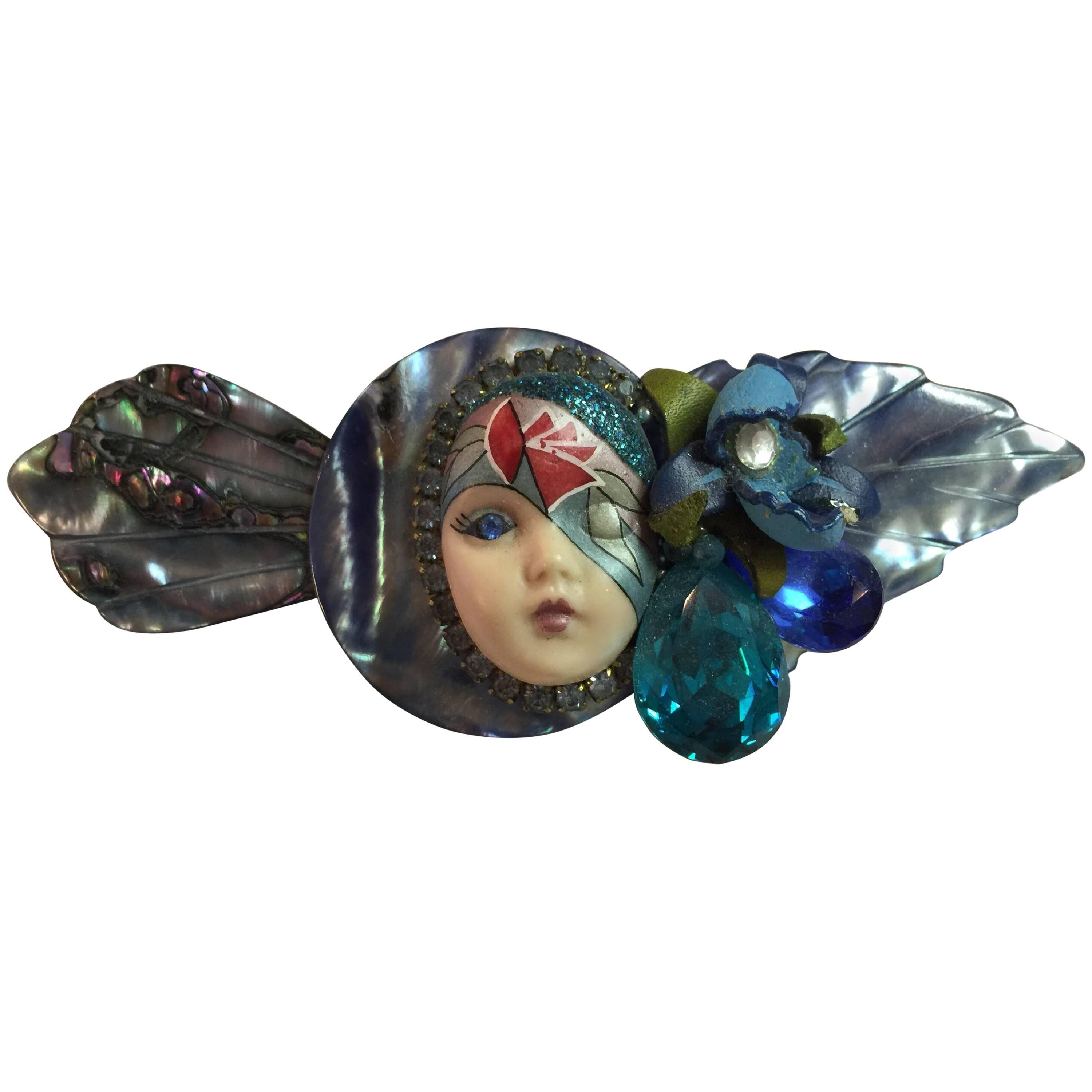 1980s WENDY GELL Fantasy Flapper DIVA Brooch Pin For Sale