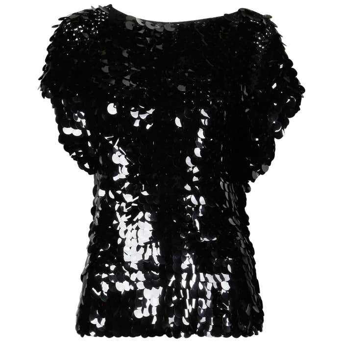 1980s Oscar de la Renta Vintage Black Knit SparklySequin Paillettes Top ...