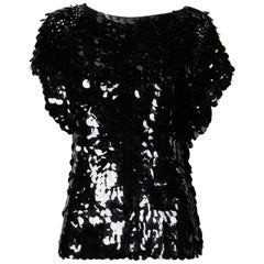 1980s Oscar de la Renta Vintage Black Knit SparklySequin Paillettes Top or Shirt