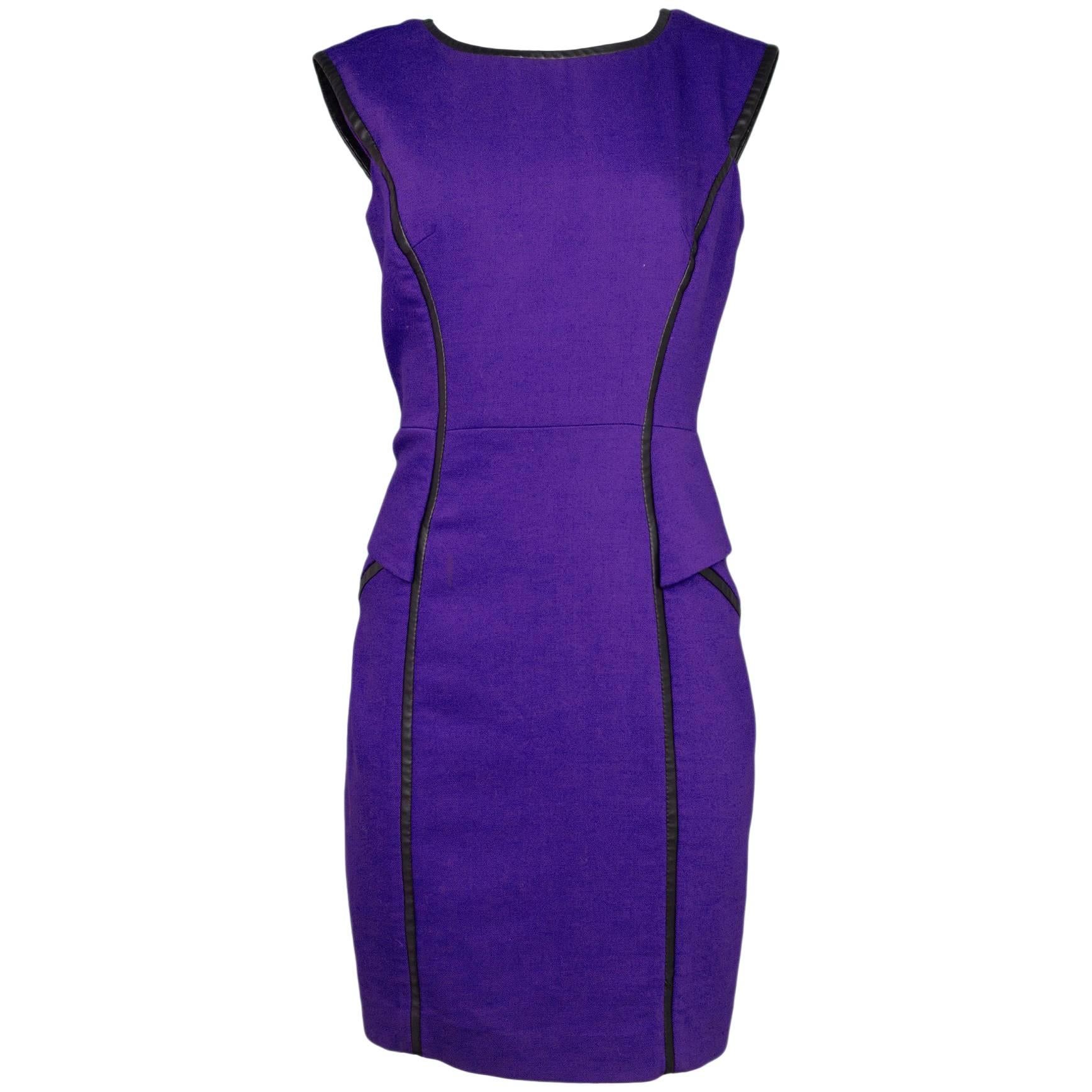 Milly Purple & Faux Leather Trim Dress Sz 10