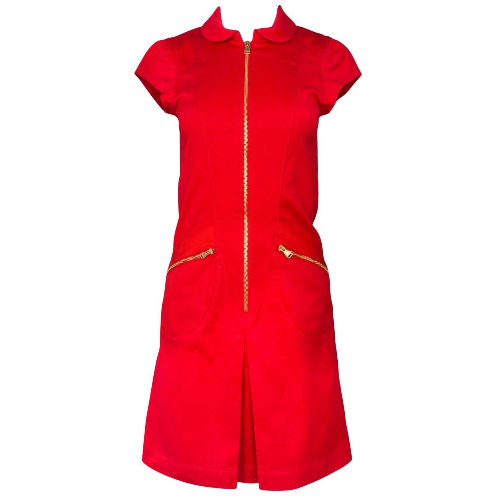 Louis Vuitton Red Cap Sleeve Zipper Dress Sz IT36