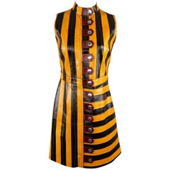 Louis Vuitton Size 4 Orange and Black Eel Skin Sleeveless Mod Cocktail Dress