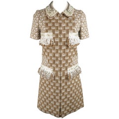 Louis Vuitton Dress 4  - Cocktail - Tan Cotton / Silk Boucle Sequin Fringe Trim