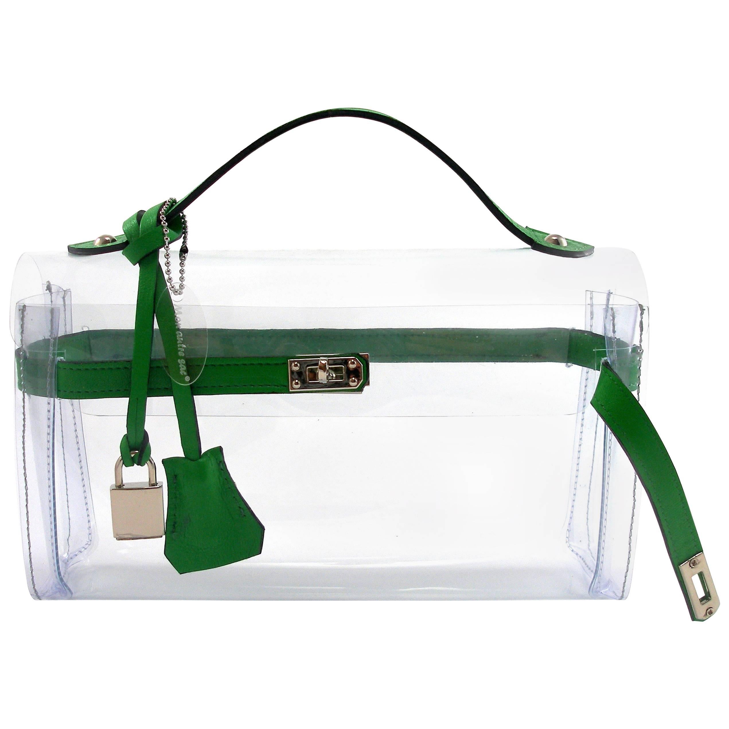 ORIGINAL Mon Autre Sac ® Clutch Crystal Pvc and Green leather / Brand New 