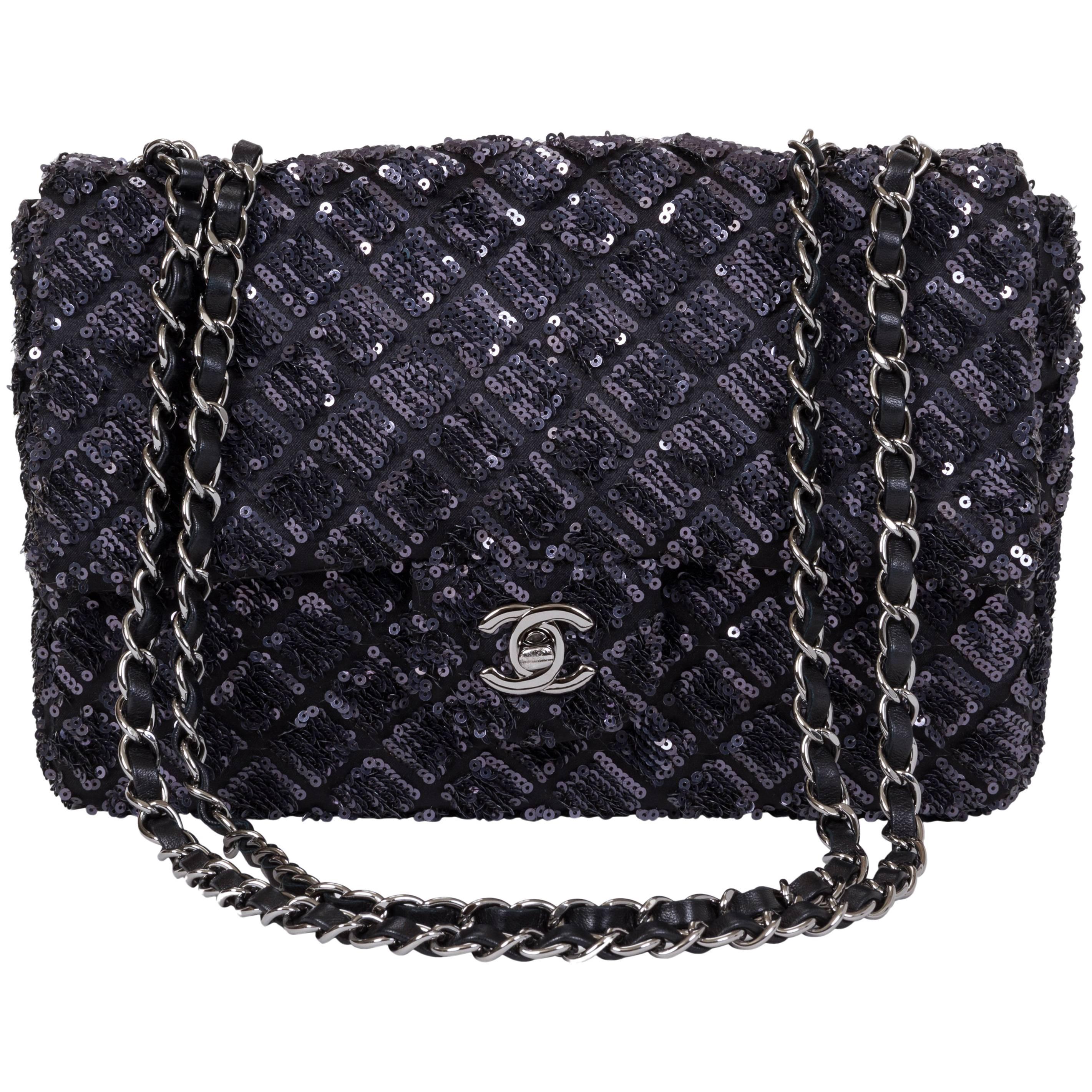Chanel Black & Grey Sequins Flap Bag