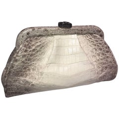 Ana Crocodile White Himalaya clutch with diamond closure and 9 inch frame 