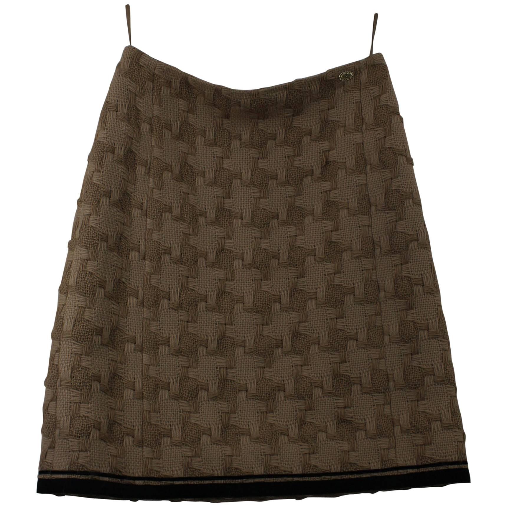 Chanel Brown Wool Skirt For Sale
