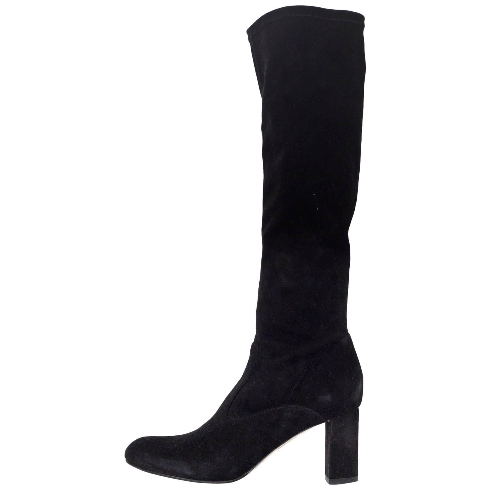 Valentino Black Suede Heeled Boots Sz 36.5