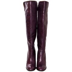 Chloe Plum Leather Knee High Boots Sz 40