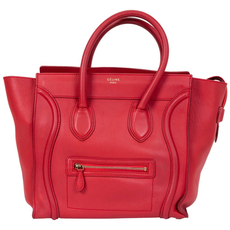 Celine Red Leather Mini Luggage Bag For Sale at 1stdibs