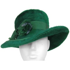 Vintage 1970s Christian Dior Green Wide Brim Fedora Hat