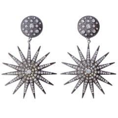 Vintage Pierre Bex Art Deco style Silver Plated Rhinestone Starburst Statement Earrings