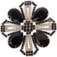 Vintage Black Crystal Rhinestone Brooch